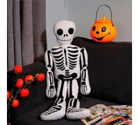 Halloween Skeleton Plush Pillow 16 Inch Skeleton Doll White Bone Stuffed Skull Human Cushion Halloween Decorations Indoor for Sofa Bed Couch Living Room, Holiday Home Decor (White)