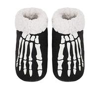 Halloween Skeleton Print Boots for Women - 6D Indoor Socks Slippers Non-Slip Fluzzy Thermal Plush With Warm Faux Fur Collar - Funny Foot Bone Ankle Boots Cosplay Gifts