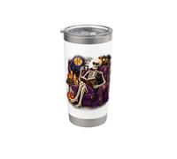Halloween Skeleton Reading Spooky Tales Black Cat Stainless Steel Insulated Tumbler