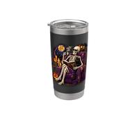 Halloween Skeleton Reading Spooky Tales Black Cat Stainless Steel Insulated Tumbler