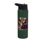 Halloween Skeleton Reading Spooky Tales Black Cat Stainless Steel Insulated Water Bottle