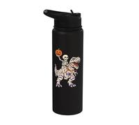 Halloween Skeleton Riding A Mummy T Rex Dinosaur Funny Stainless Steel Insulated Water Bottle