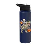 Halloween Skeleton Riding Zombie T-Rex Funny Halloween Stainless Steel Insulated Water Bottle