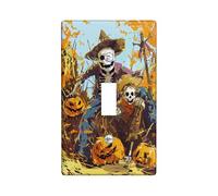 Halloween Skeleton Scarecrow Switch Cover Plates Autumn Pumpkin Decor Rustic Style Wall Decor Standard Size Thermoplastic