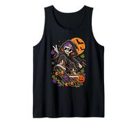 Halloween Skeleton Skateboarder Spooky Autumn Graphic Tank Top