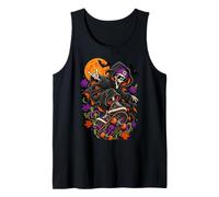 Halloween Skeleton Skateboarder Spooky Autumn Graphic Tank Top