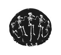 Halloween Skeleton Skull Double Layer Reusable Shower Cap Fits Most Head Sizes