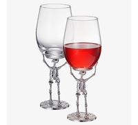 Halloween skeleton Stemmed Wine Glass, Set of 2, 19oz 10 Inch Tall Gothic Goblet for Spooky Gifts and Graveyard Themed Parties