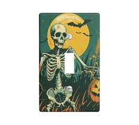 Halloween Skeleton Switch Cover Plates, Orange and Dark Green, Harvest Moon for Wall Accents, Thermoplastic Wall Plates, Standard Size Single Rocker