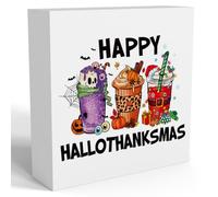 Halloween Skeleton Table Decorations Indoor Spooky Home Decor Gifts Party Vintage Bat Rustic Pumpkin Wooden Box Sign for Kitchen Living Room Office Coffee Shop 5x5 inch