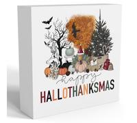 Halloween Skeleton Table Decorations Indoor Spooky Home Decor Gifts Party Vintage Bat Rustic Pumpkin Wooden Box Sign for Bedroom Bathroom Kitchen Living Room Office House 7x7 inch