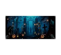 Halloween Skeleton Theme Garage Door Cover - Cemetery Gate Banner | 13×6ft Decorative Graveyard Mural Backdrop Cover for Outdoor Holiday Home Wall Photography | Outdoor Halloween Decoration for Porch