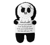 Halloween Skeleton Toy, Positive Skull Gift Knitted Wool Toy Cute Crochet Doll with Positive Card for Halloween Decoration