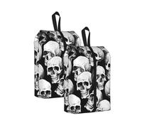 Halloween Skeleton Travel Shoe Bag 2Pcs Skull Ghosts Water Resistant Shoe Organiser with Zipper Handle, Lightweight Pouch for Suitcase & Gym, Folds Flat for Packing