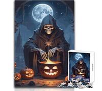 Halloween Skeleton with Jack-o'-lanterns Jigsaw 1000 Pieces for Teenagers Educational Play for Skill Growth for Special Moments Size 38x26cm