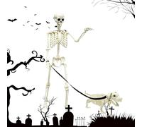 Halloween Skeleton | With Movable Dog Skeleton - Skull Decoration with Adjustable Limbs for Front Garden Cemetery Front Door Indoor Party Decoration Outdoor Garden