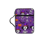 Halloween-Skeleton-Wizard Bible Cover Case with Handle, Water-Resistant Oxford Fabric Bible Bag Organizer with Zipper Pockets for Church