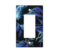 Halloween Skeleton Wizard Light Switch Cover Plates/Outlet Covers,Blue Lightning Spooky Decorations,Thermoplastic Wall Plates,Standard Size Single Rocker
