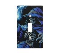 Halloween Skeleton Wizard Light Switch Cover Plates/Outlet Covers,Blue Lightning Spooky Decorations,Thermoplastic Wall Plates,Standard Size Single Toggle