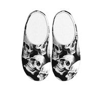 Halloween Skeleton Women's Slippers Flannel House Slippers for Men Skull Ghosts Non-Slip Warm Winter Shoes for Indoor Outdoor UK 3-4