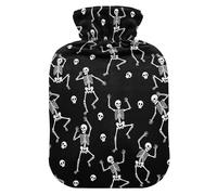 Halloween Skeletons Skulls Black Hot Water Bottle with Cover for Pain Relief Hot Pack for Back Pain, 1L