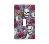 Halloween Skull and Rose Light Switch Cover Plate/Outlet Covers, Violet Ghostly Decor for Spooky Home Accents, Thermoplastic Wall Plates, Standard Size Single Toggle