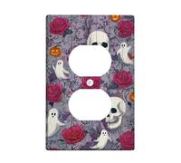 Halloween Skull and Rose Light Switch Cover Plate/Outlet Covers, Violet Ghostly Decor for Spooky Home Accents, Thermoplastic Wall Plates, Standard Size Single Duplex Outlet