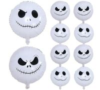 Halloween Skull Balloons Set, 18 Inch White Smiley Face Skull Nightmare Mylar Foil Balloons Kit for Kids Horror Before Day of the Dead Trick or Treat Christmas Party Decorations Supplies