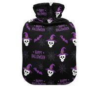 Halloween Skull Bat Black Hot Water Bottle with Cover for Pain Relief Hot Water Bag for Back Pain, 2L