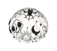 Halloween Skull, Bat, Star Double Layered Women'S Long Hair Waterproof Shower Cap Reusable
