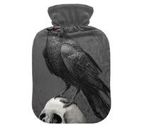 Halloween Skull Bird Grey Hot Water Bottle with Cover for Pain Relief Hand Feet Warmer for Sore Muscles Injuries, 1L