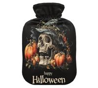 Halloween Skull Black Pumpkins Hot Water Bottle with Cover for Pain Relief Hot Bottle Water Bag for Sore Muscles, 1L