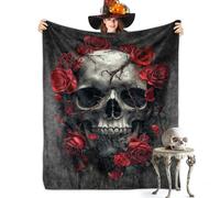 Halloween Skull Blanket for Adults Women Men Horror Rose and Skull Throw Blanket Soft Flannel Gothic Skeleton Blankets and Throws for Couch Sofa Bed Outdoor Decorative Print Blanket 60"x50"