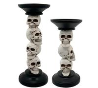 Halloween Skull Candle Holder Vintage Pillar Candle Holder Resin Skull Skeleton Candlestick Candle Holder Home Decor Halloween Decorations, Set of 2