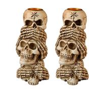 Halloween Skull Candlestick, Gothic Resin Figure Decor, Candle Holder / Candle Holder, Skull Candle Stick with No See, Do Not Hear, Do Not Speak of Evil (A)