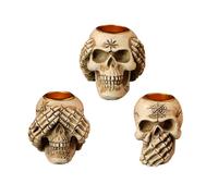 Halloween Skull Candlestick, Gothic Resin Figure Decor, Candlestick / Candle Holder, Skull Candlestick with No See, Do Not Hear, Do Not Speak of Evil (B)