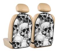 Halloween Skull Car Seat Kick Mats, Day of the Dead 2 Pack Back Seat Protectors with Storage Pockets Water Resistant Mud And Scratches with Adjustable Buckle
