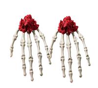Halloween Skull Claw Hair Clip - 2pcs Gothic Red Rose Barrette,Creepy Elegant Hair Accessory for Women, Goth Party Hairstyle Decoration for Costume, Halloween Cosplay Hairpins