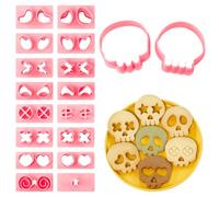 Halloween Skull Cookie Cutter Set - 10 Pcs 3D Pressable Biscuit Moulds with Replaceable Expressions, DIY Grimace Skull Cutters for Halloween Baking
