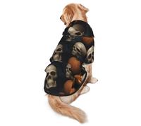 Halloween Skull Dog Hoodie for Medium Large Dogs, Warm Soft Pet Sweatshirt, Easy to Wear Jumper Clothes