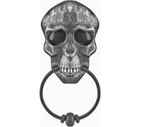 Halloween Skull Door Knocker Decoration - Light Up Prop with Flashing Red LED Eyes & Creepy Sounds - Battery Operated Hanging Halloween Party Trick or Treat Decorations - Black & Silver Skull Design