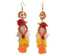 Halloween Skull Drop Earrings With Rose Flowers And Tassels For Women Party Jewelry Halloween Ear Jewelry Accessories Colorful Beaded Earrings