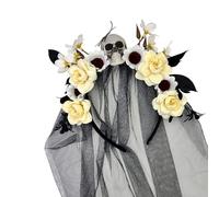 Halloween Skull Flower Hairband With Veil For Witch Costume Day Of The Dead Parties & Cosplay Accessories Adult Kids Hairband