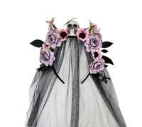 Halloween Skull Flower Hairband With Veil For Witch Costume Day Of The Dead Parties & Cosplay Accessories Day Of The Dead Hair Accessory