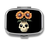 Halloween Skull Flowerpot with Eyed Flowers Small Pill Organizer with 2 Compartments