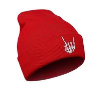 Halloween Skull Goth Knit Beanie Hats for Men Women Cool Emo Gothic Birthday Christmas Skeleton Gifts Presents Winter, Skeleton-red, One size