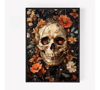 Halloween skull gothic emo witch A4 UNFRAMED PRINT PICTURE skeleton witchcraft wall art Home decor Decorating gift orange floral autumn