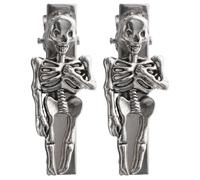 Halloween Skull Hair Clip 2 Pcs Iron Clip-on for Hair, Wig | Skeleton Barrette Set for Costume Parties and Proms, Silver Finish, Ladies and Cosplayers