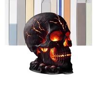 Halloween Skull Lamp, Flame Effect Desk Light, Orange Black, Gothic Home Decoration, Spooky Accent Piece, Perfect for Party Living Room Table Shelf, Holiday Fireplace Display, Indoor Outdoor Haunted
