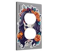 Halloween Skull Light Switch Cover Plate/Outlet Covers, Colorful Day of the Dead Rose Flowers for Wall Accents, Thermoplastic Decorative Wall Plates, Standard Size Single Duplex Outlet